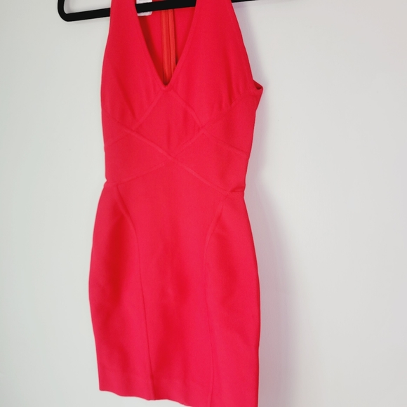 Herve Leger Paris red bandage v neck dress medium - Picture 2 of 8